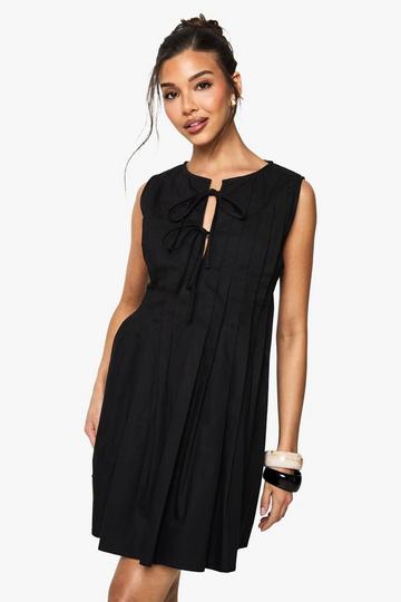 Cotton Poplin Pleated Swing Dress black
