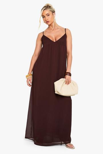 Chiffon Strappy Volume Maxi Dress chocolate