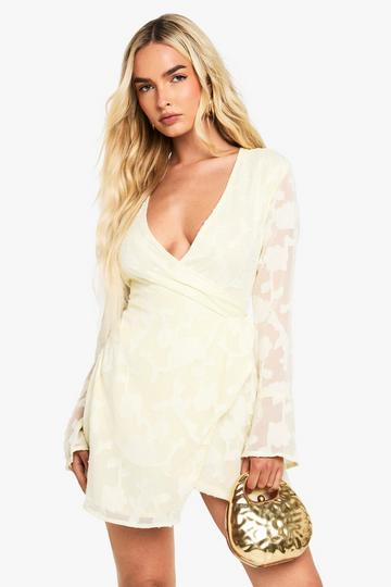 Floral Burnout Wrap Mini Dress lemon