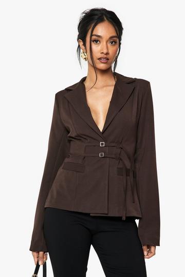 Buckle Detail Tailored Blazer chocolate