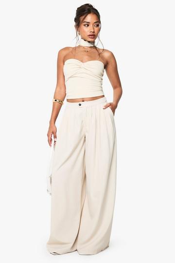 Extreme Wide Leg Pleated Tailored Trousers ecru