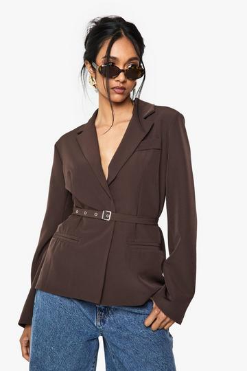 Belted Relaxed Fit Blazer chocolate