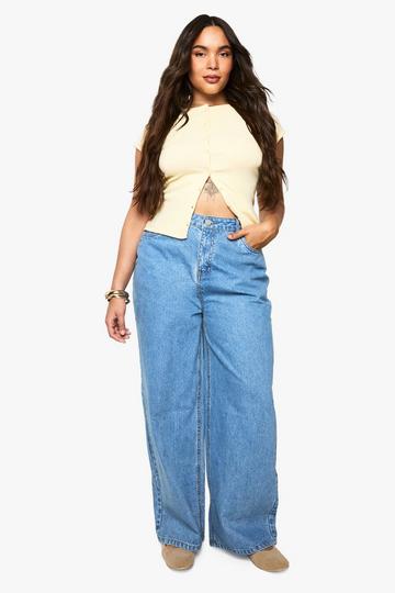 Plus High Waist Booty Boost Wide Leg Jeans mid blue