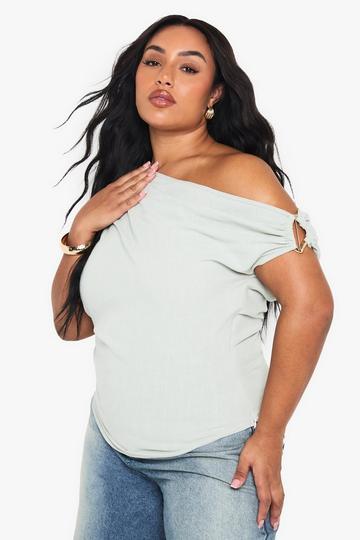 PLUS LINEN LOOK TRIM DETAIL SLOUCHY TOP sage