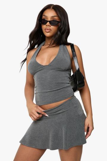 RIB PLUNGE HALTER TOP charcoal