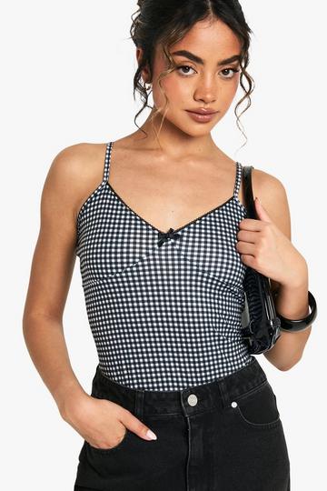 Gingham Picot Trim Bodysuit black