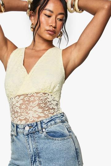 Lemon Yellow LACE WRAP OVER BODYSUIT