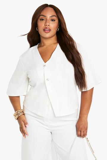 Plus Asymmetric Button Detail Top white