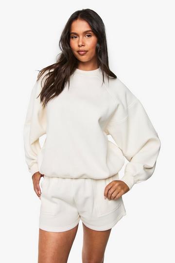 Balloon Sleeve Seam Detail Short Tracksuit ecru