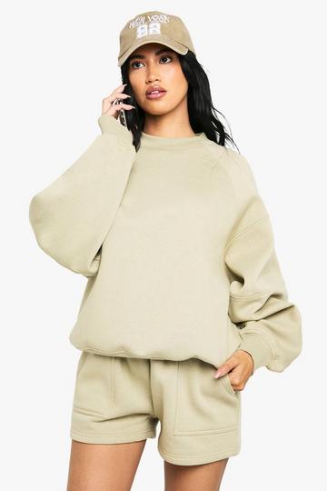 Balloon Sleeve Seam Detail Short Tracksuit sage