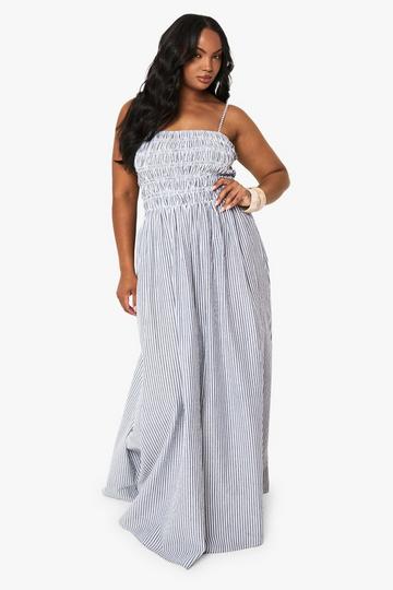 PLUS STRIPE SHIRRED strappy maxi dress black