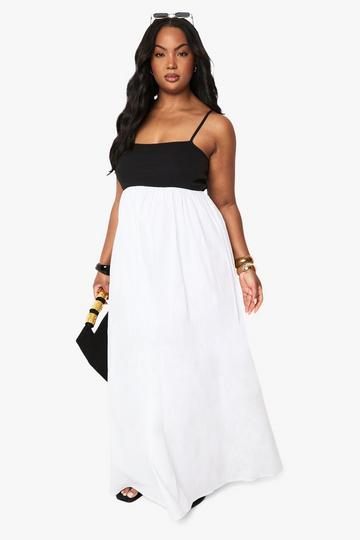 Plus Fabric Mix Strappy Maxi Dress white