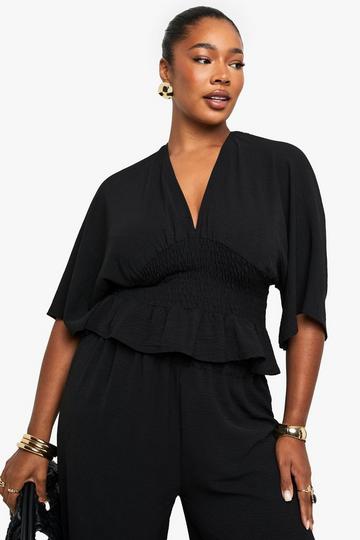 Plus Topp med veckad midja black