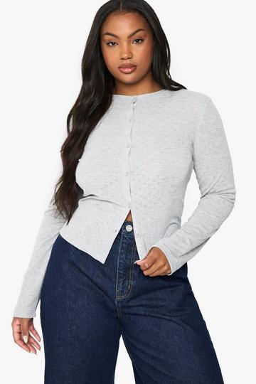 PLUS Långärmad topp med knappar och figurnära passform ash grey