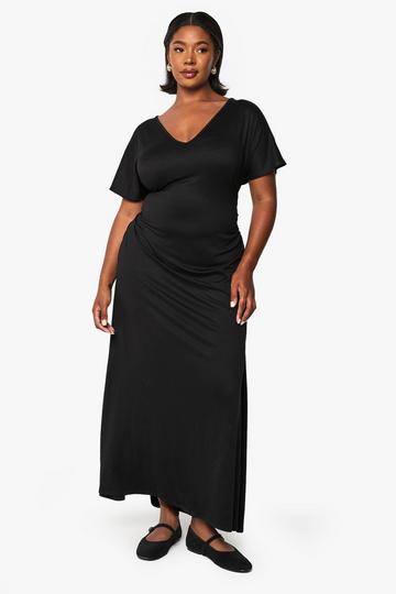 Plus Superzachte Geplooide Midaxi Jurk black