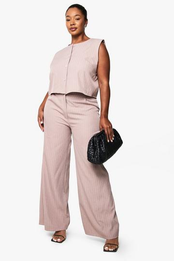 PLUS WIDE LEG PINSRIPE TROUSER dusty pink