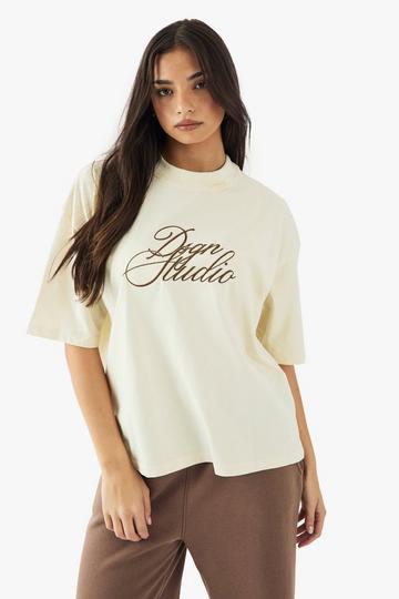 Dsgn Studio Embroidered Script Heavyweight Oversized T-Shirt ecru