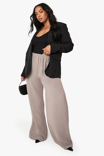 PLUS ELASTICATED WAIST WIDE LEG TROUSER mocha