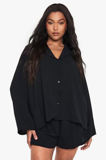 PLUS LONG SLEEVE SHIRT AND SHORT CO ORD black