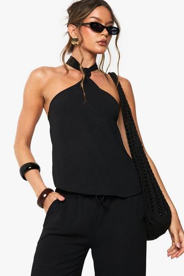 Woven Hammered Knot Tie Cami black