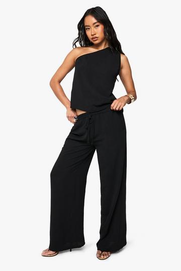 Geweven Platgeslagen Wide Leg Broek black
