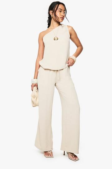 Stone Beige Woven Hammered Wide Leg Trousers