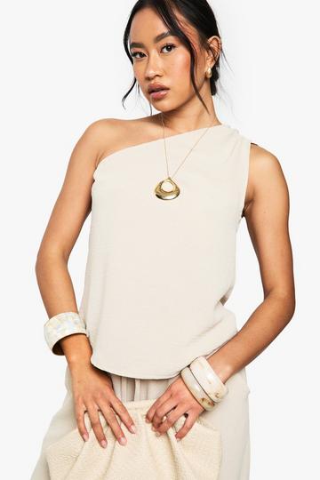 Woven Hammered One Shoulder Top stone