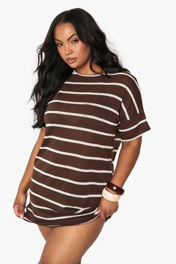 Plus Stripe Oversized T-Shirt Dress chocolate