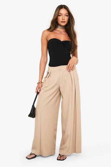 Geweven Wide Leg Broek Met Krijtstrepen stone
