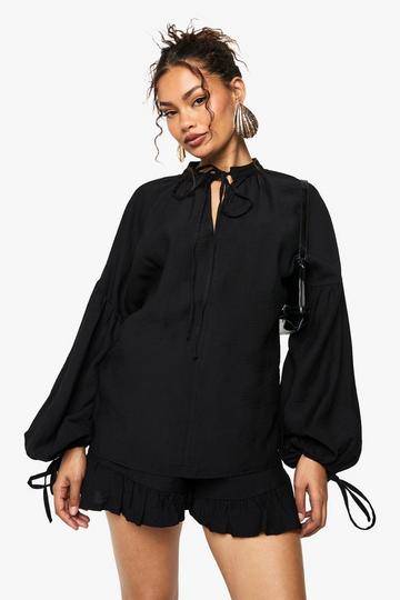 Linen Look Frill Flippy Shorts black