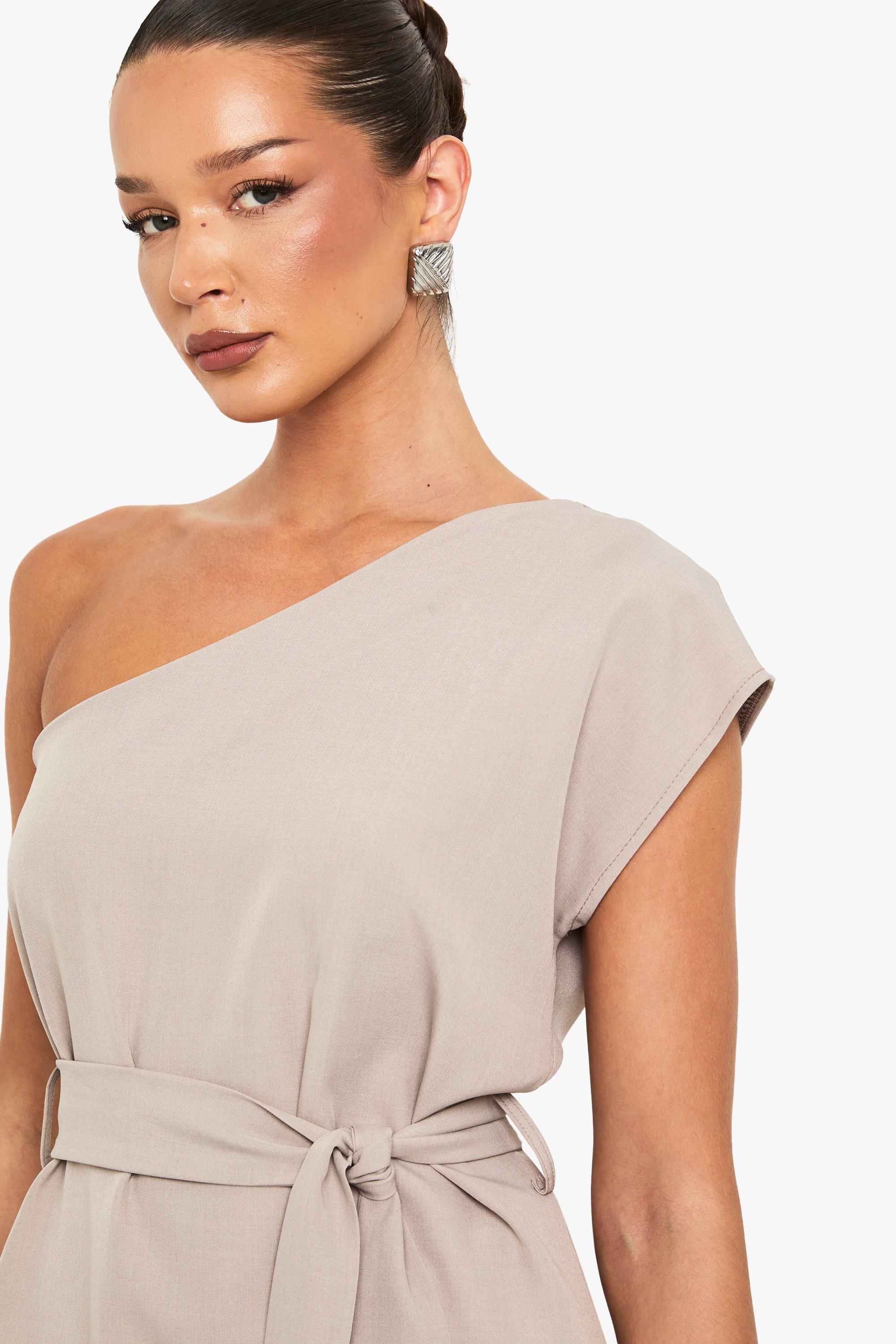 Woven Hammered One Shoulder Belted Top | boohoo