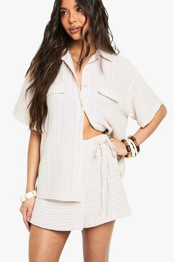 Woven Linen Look Striped Skort stone