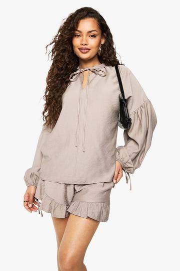 Linen Frill Sleeve Blouse taupe