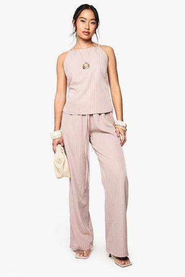 Woven Pinstripe Straight Leg Trousers pink