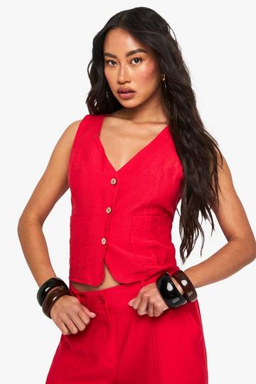 Woven Crinkle Waistcoat red