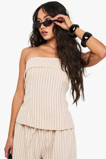 Linen Look Stripe Bandeau Top beige