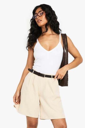Geweven Geplooide Bermuda Shorts stone