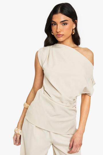 Woven One Shoulder Longline Top stone