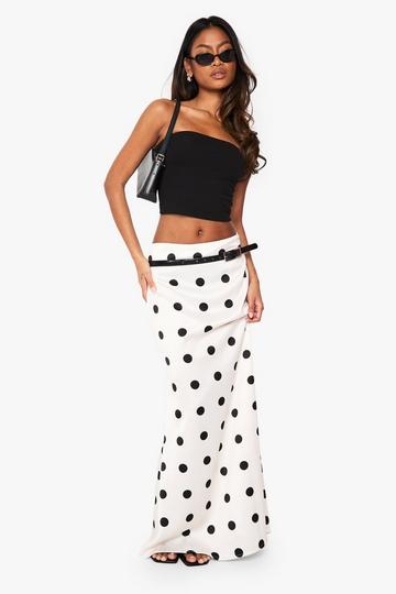 Satin Polka Dot Maxi Skirt white