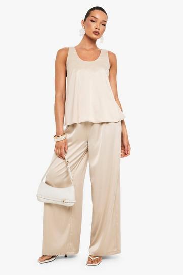 Satin Wide Leg Trousers stone
