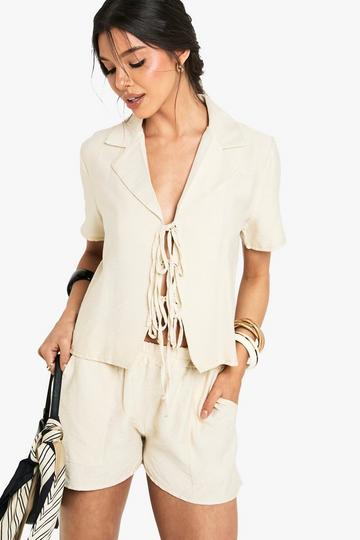 Linen Look Crop Shirt stone