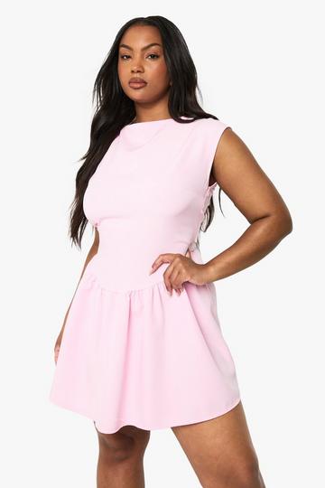PLUS SLASH NECK MINI DRESS baby pink