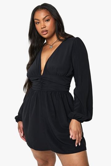 PLUS BLOUSON SLEEVE MINI DRESS black
