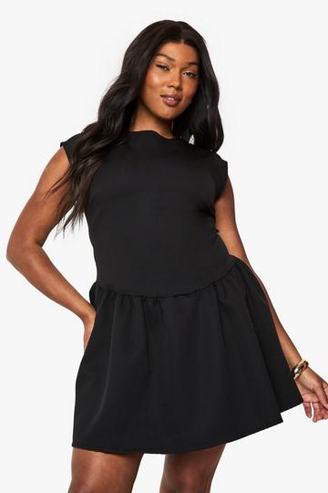 Plus Mini Jurk Met Schuine Hals black