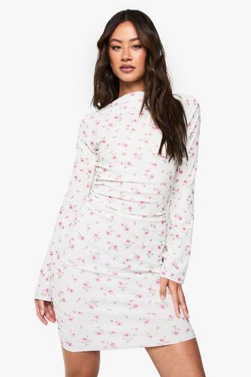 Tall Textured Floral Draped Neck Mini Dress lemon