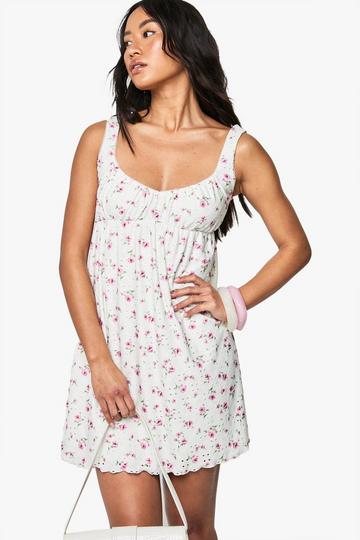 Ditsy Floral Broderie Angel Sleeve Mini Dress lemon