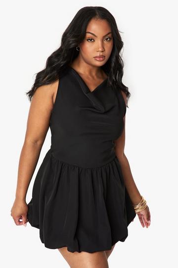 PLUS COWL PUFF BALL WOVEN DRESS black