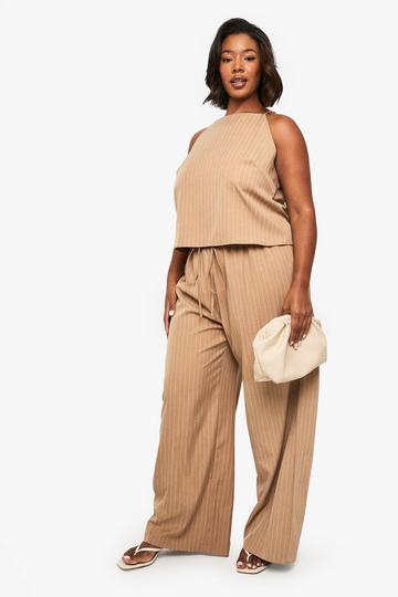 PLUS PINSTRIPE WIDE LEG TROUSER camel