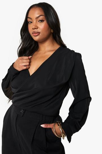 PLUS LONG SLEEVE COWL NECK TOP black