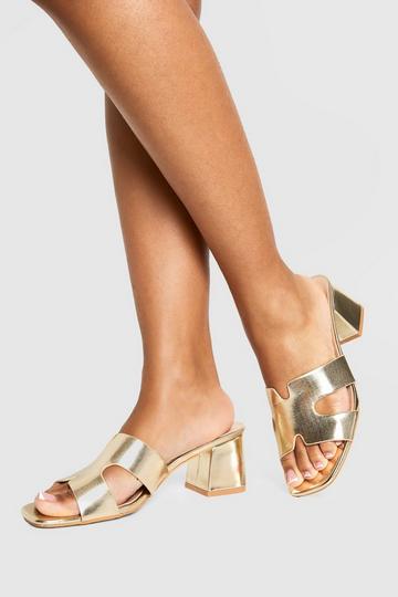 Cut Out Low Block Heeled Mules gold